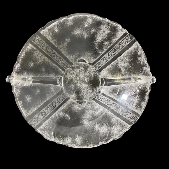 Vintage Heisey Glass Antarctic Etched Clear Bowl Four Toe Two Handle Rare 8.75" - Picture 2 of 10